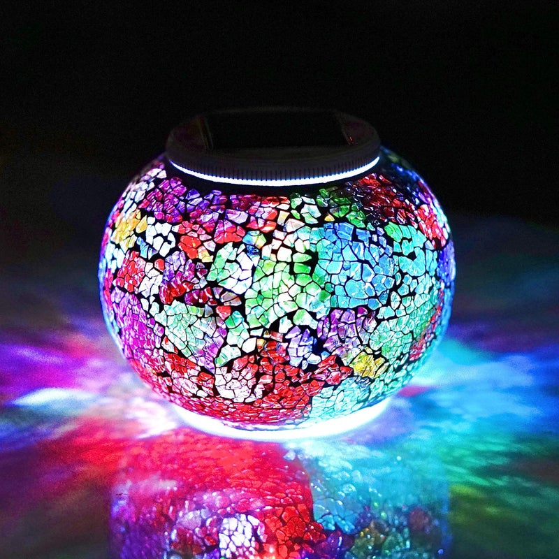 SmilingTown Solar Glass Ball Light Color Changing Mosaic Crackle Table Lamps Waterproof LED Night Light for Bedroom Yard Patio Christmas Decorations (Crackle Glass, Multi-Colored) - Image 1